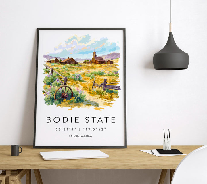 Bodie State Park Watercolor Poster Bodie Ghost Town Print California Wall Art Gold Rush Painting Bodie Decor
