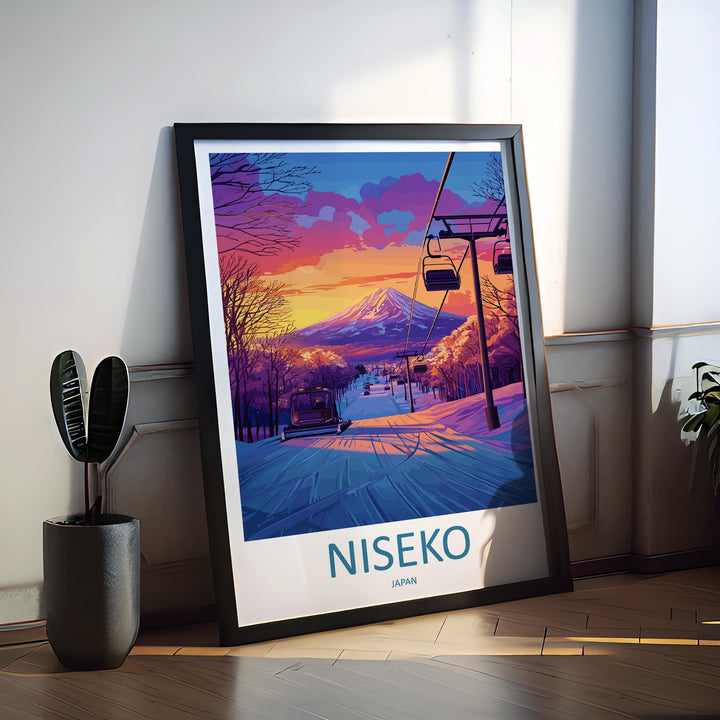 Niseko Travel Poster Japan Wall Art Mountain Resort Print Snowy Landscape Illustration Hokkaido Decor Niseko Gift Souvenir Scene