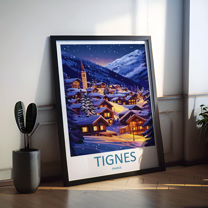 Tignes Travel Poster France Wall Art Ski Resort Print Alpine Mountain Illustration Snowy Landscape Decor Tignes Gift Souvenir Scene