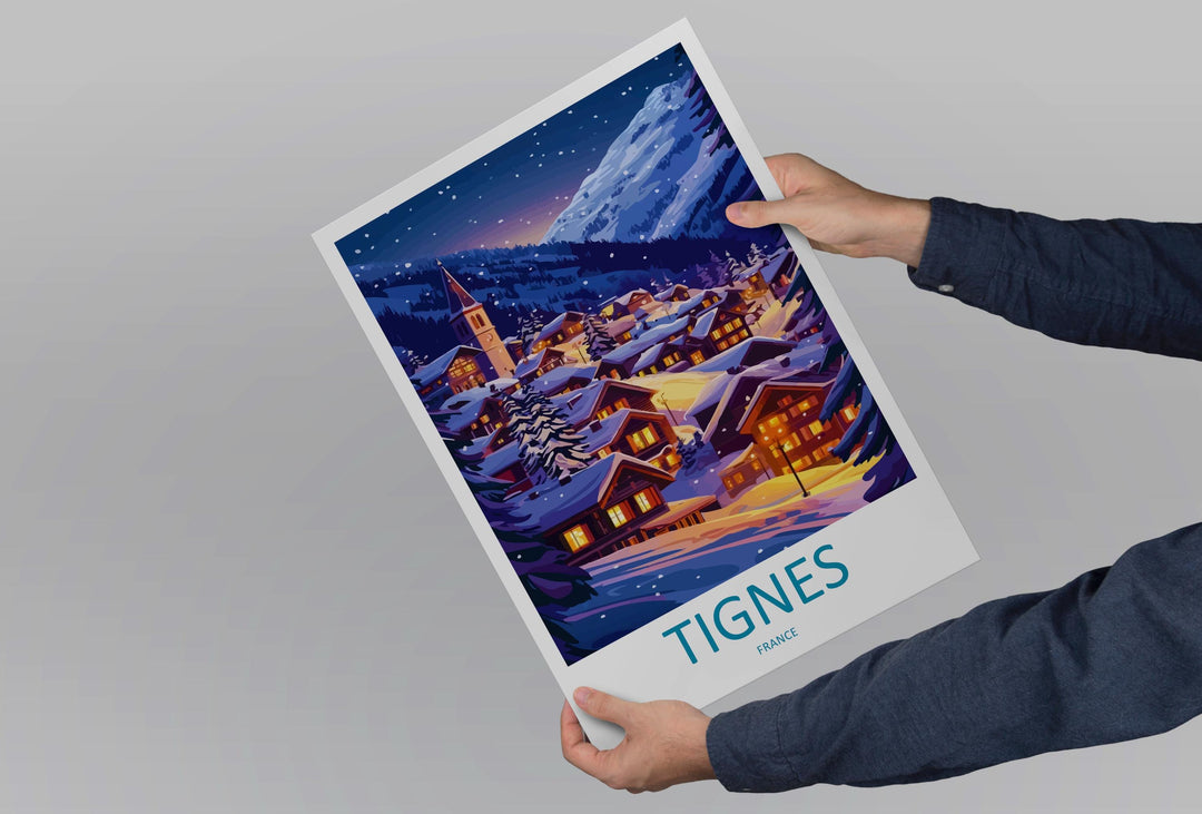 Tignes Travel Poster France Wall Art Ski Resort Print Alpine Mountain Illustration Snowy Landscape Decor Tignes Gift Souvenir Scene