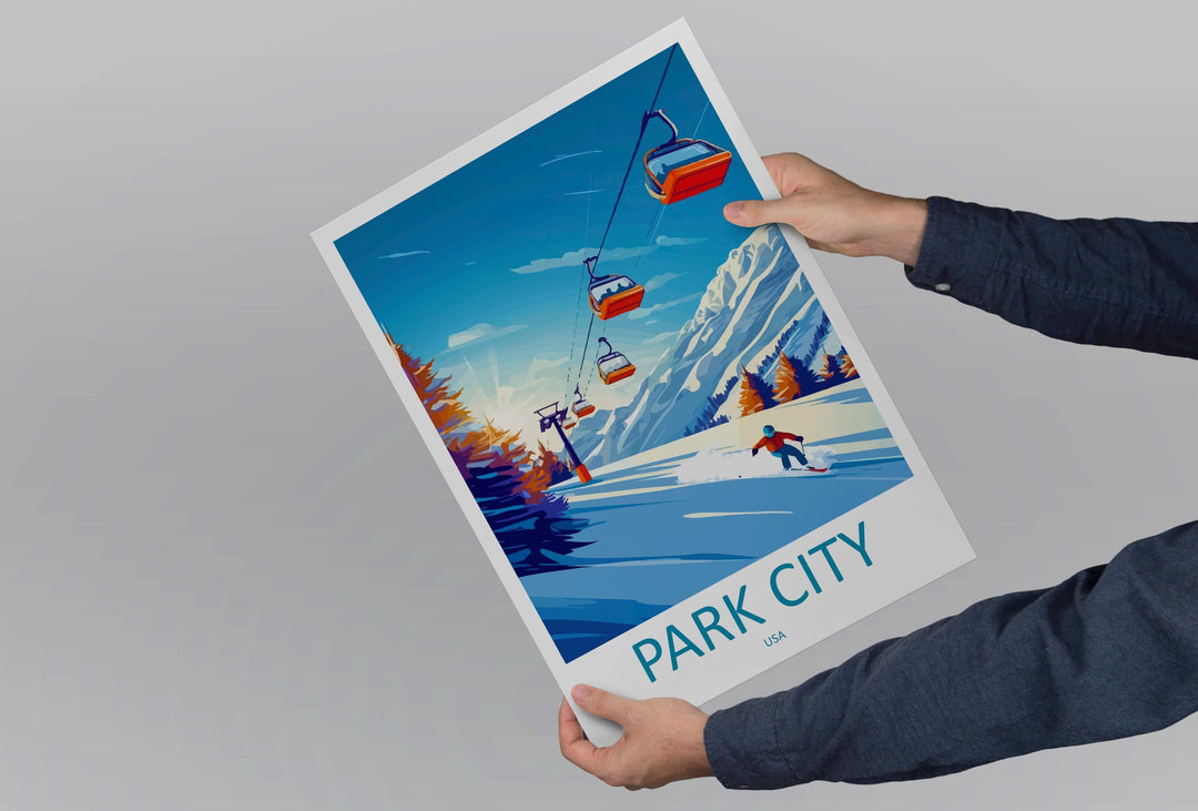 Park City Travel Poster Utah Wall Art Mountain Resort Print Ski Town Illustration Snowy Landscape Decor Park City Gift Souvenir Scene