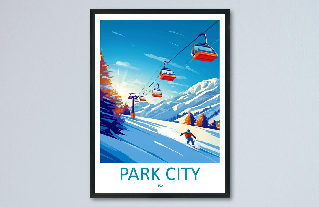 Park City Travel Poster Utah Wall Art Mountain Resort Print Ski Town Illustration Snowy Landscape Decor Park City Gift Souvenir Scene