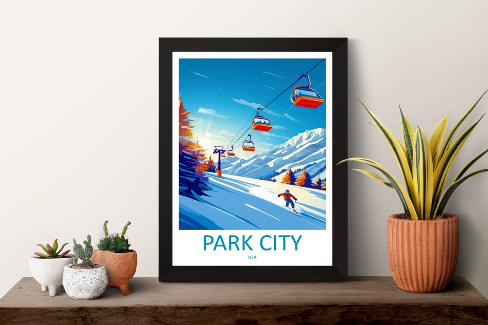 Park City Travel Poster Utah Wall Art Mountain Resort Print Ski Town Illustration Snowy Landscape Decor Park City Gift Souvenir Scene