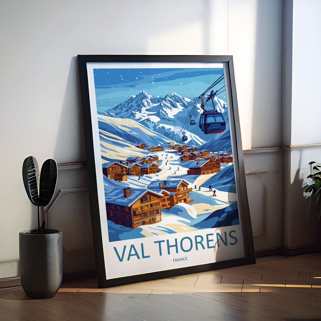 Val Thorens Travel Poster France Wall Art Ski Resort Print Alpine Landscape Illustration Snowy Village Decor Val Thorens Gift Souvenir