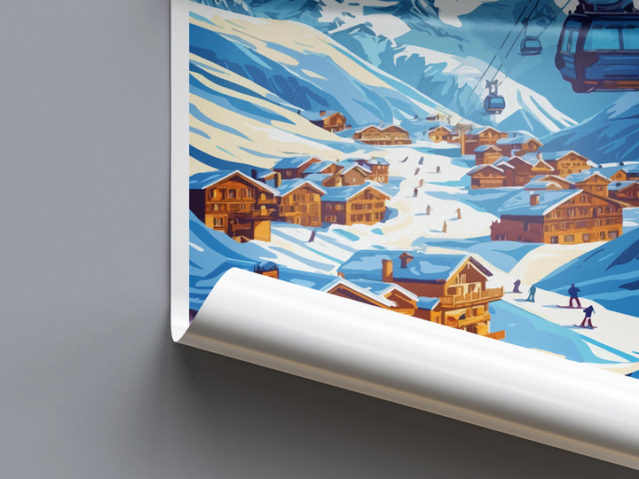 Val Thorens Travel Poster France Wall Art Ski Resort Print Alpine Landscape Illustration Snowy Village Decor Val Thorens Gift Souvenir