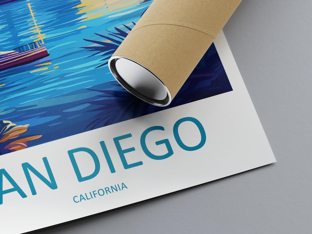 San Diego Travel Poster California Wall Art Coastal City Print Ocean View Illustration Palm Tree Decor San Diego Gift Souvenir Scene