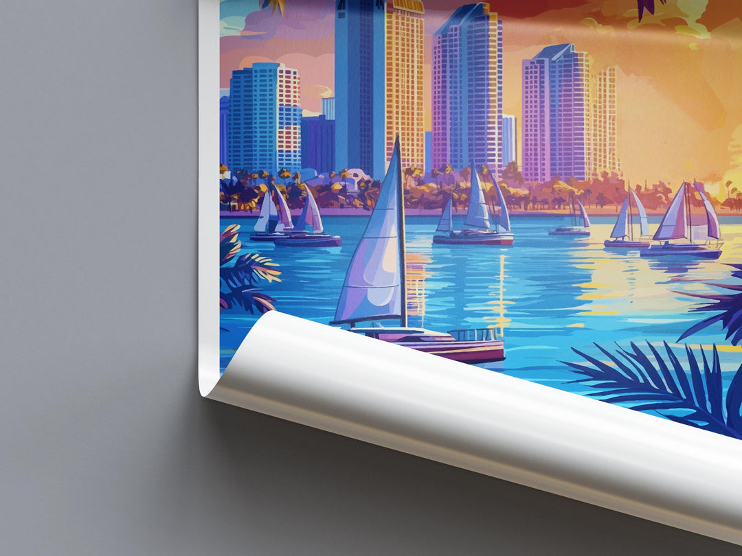 San Diego Travel Poster California Wall Art Coastal City Print Ocean View Illustration Palm Tree Decor San Diego Gift Souvenir Scene