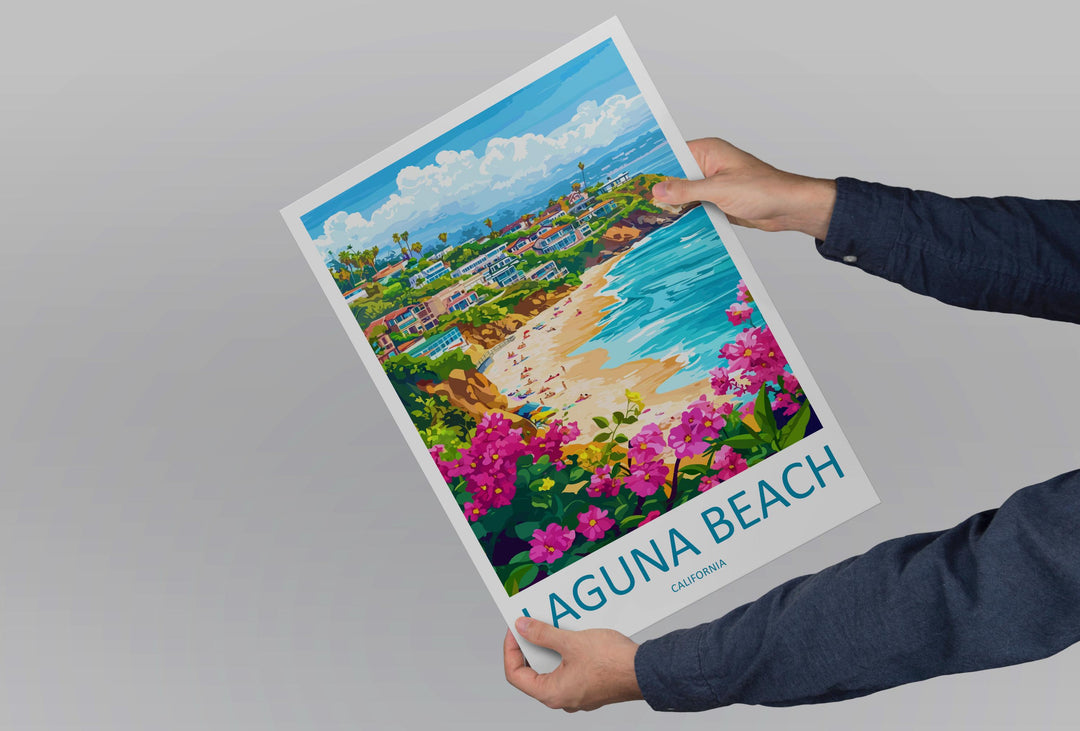 Laguna Beach Travel Poster California Wall Art Coastal Town Print Ocean View Illustration Cliffside Decor Laguna Gift Souvenir Scene