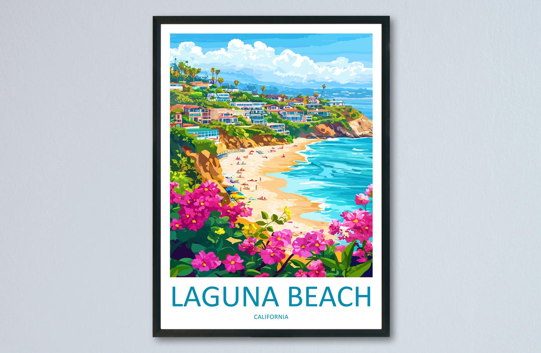 Laguna Beach Travel Poster California Wall Art Coastal Town Print Ocean View Illustration Cliffside Decor Laguna Gift Souvenir Scene