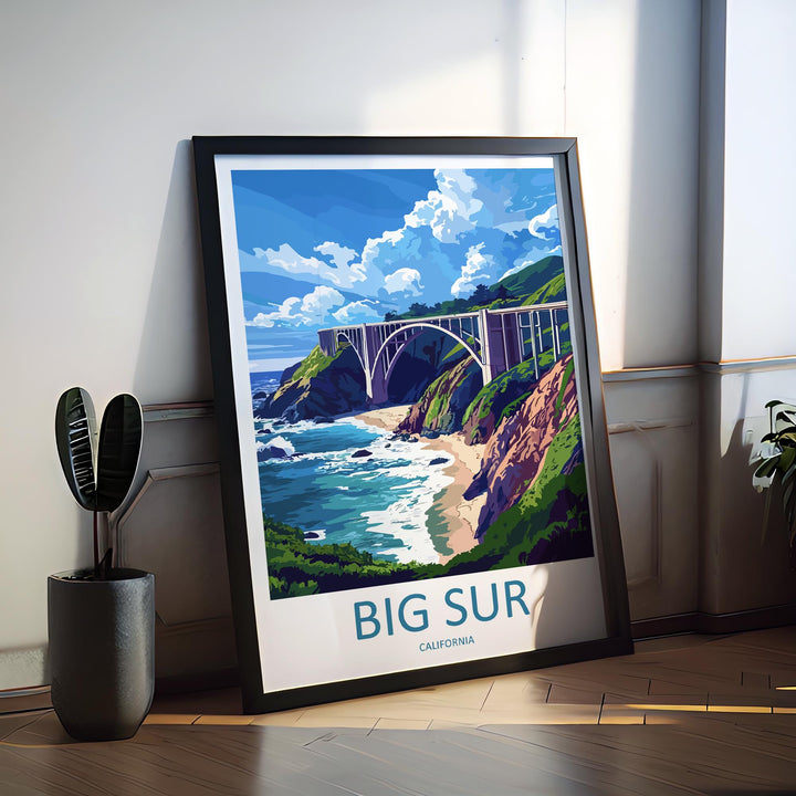 Big Sur Travel Poster California Wall Art Coastal Cliff Print Pacific View Illustration Highway One Decor Big Sur Gift Souvenir Scene