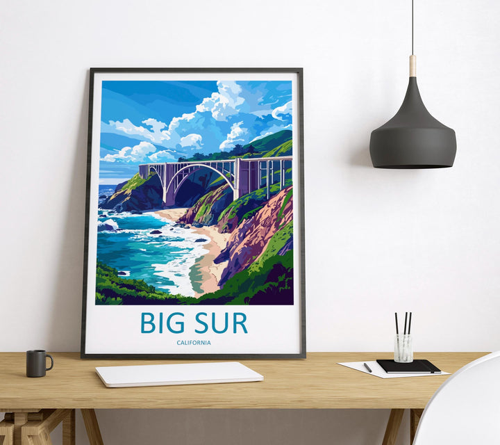 Big Sur Travel Poster California Wall Art Coastal Cliff Print Pacific View Illustration Highway One Decor Big Sur Gift Souvenir Scene
