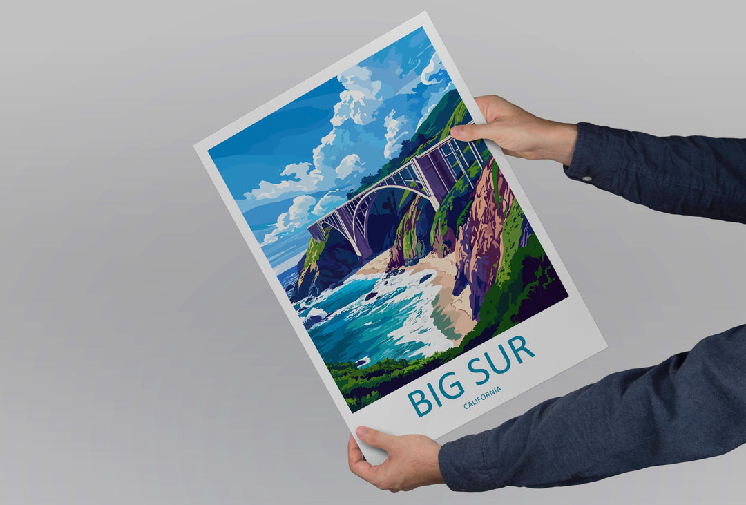 Big Sur Travel Poster California Wall Art Coastal Cliff Print Pacific View Illustration Highway One Decor Big Sur Gift Souvenir Scene