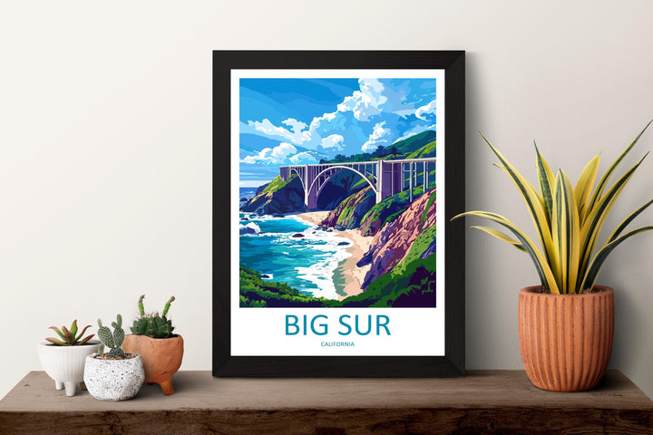 Big Sur Travel Poster California Wall Art Coastal Cliff Print Pacific View Illustration Highway One Decor Big Sur Gift Souvenir Scene