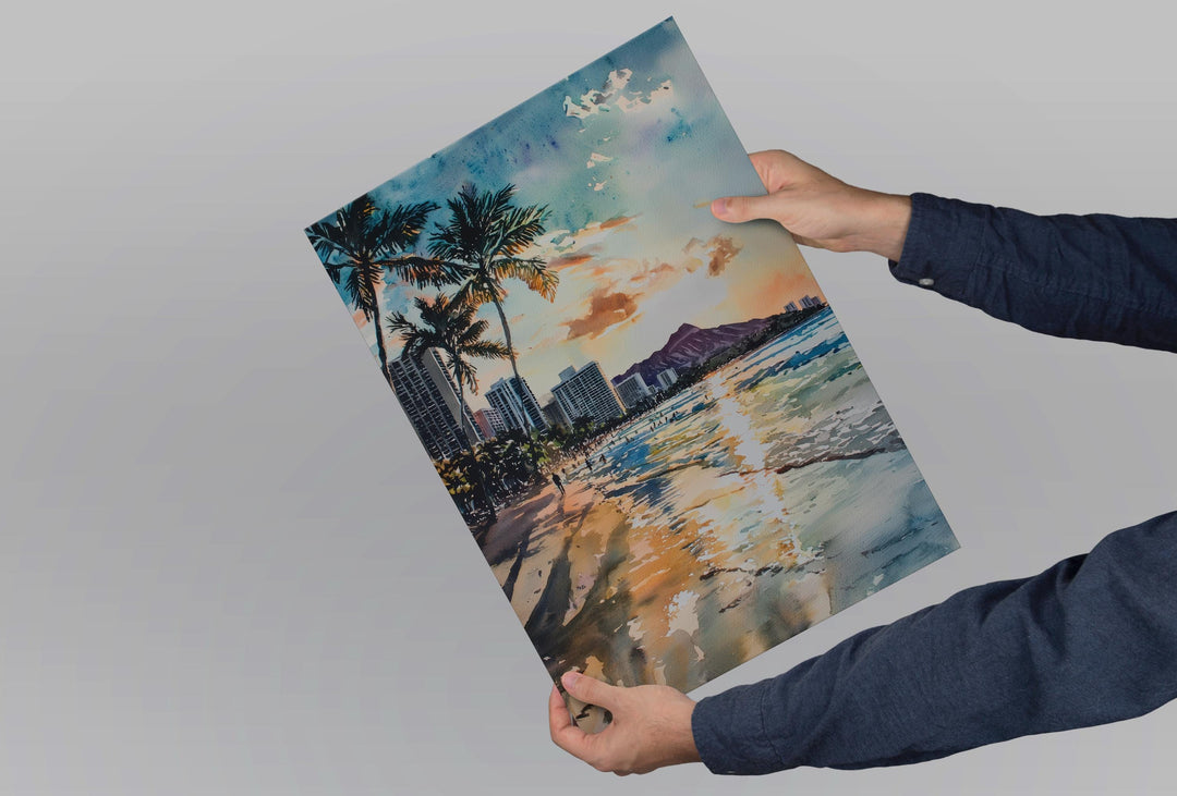 Waikiki Beach Watercolor Poster Waikiki Travel Print Waikiki Hawaii Art Waikiki Beach Decor Waikiki Wall Art