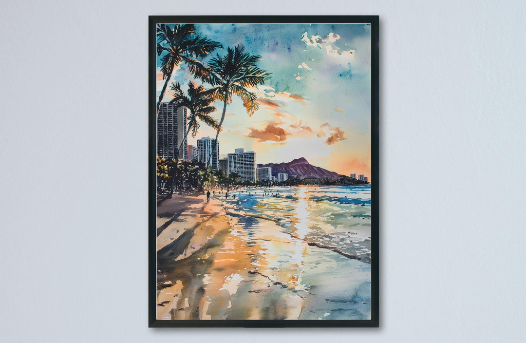 Waikiki Beach Watercolor Poster Waikiki Travel Print Waikiki Hawaii Art Waikiki Beach Decor Waikiki Wall Art