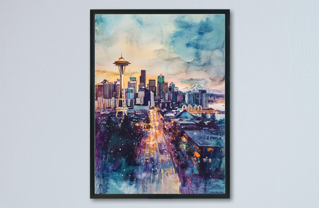 Seattle Watercolor Poster Seattle Travel Print Seattle City Art Seattle Washington Decor Seattle Wall Art
