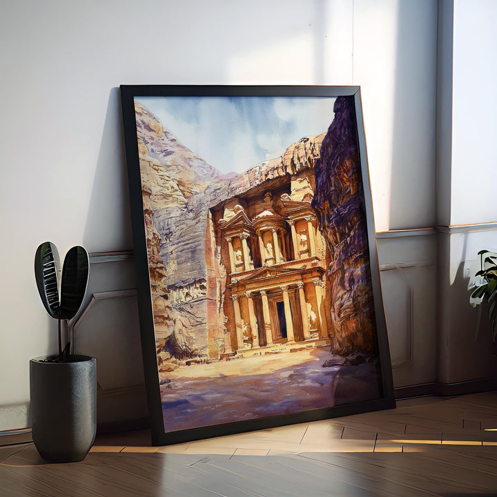 Petra Watercolor Poster Petra Travel Print Petra Jordan Art Petra Ruins Decor Petra Wall Art