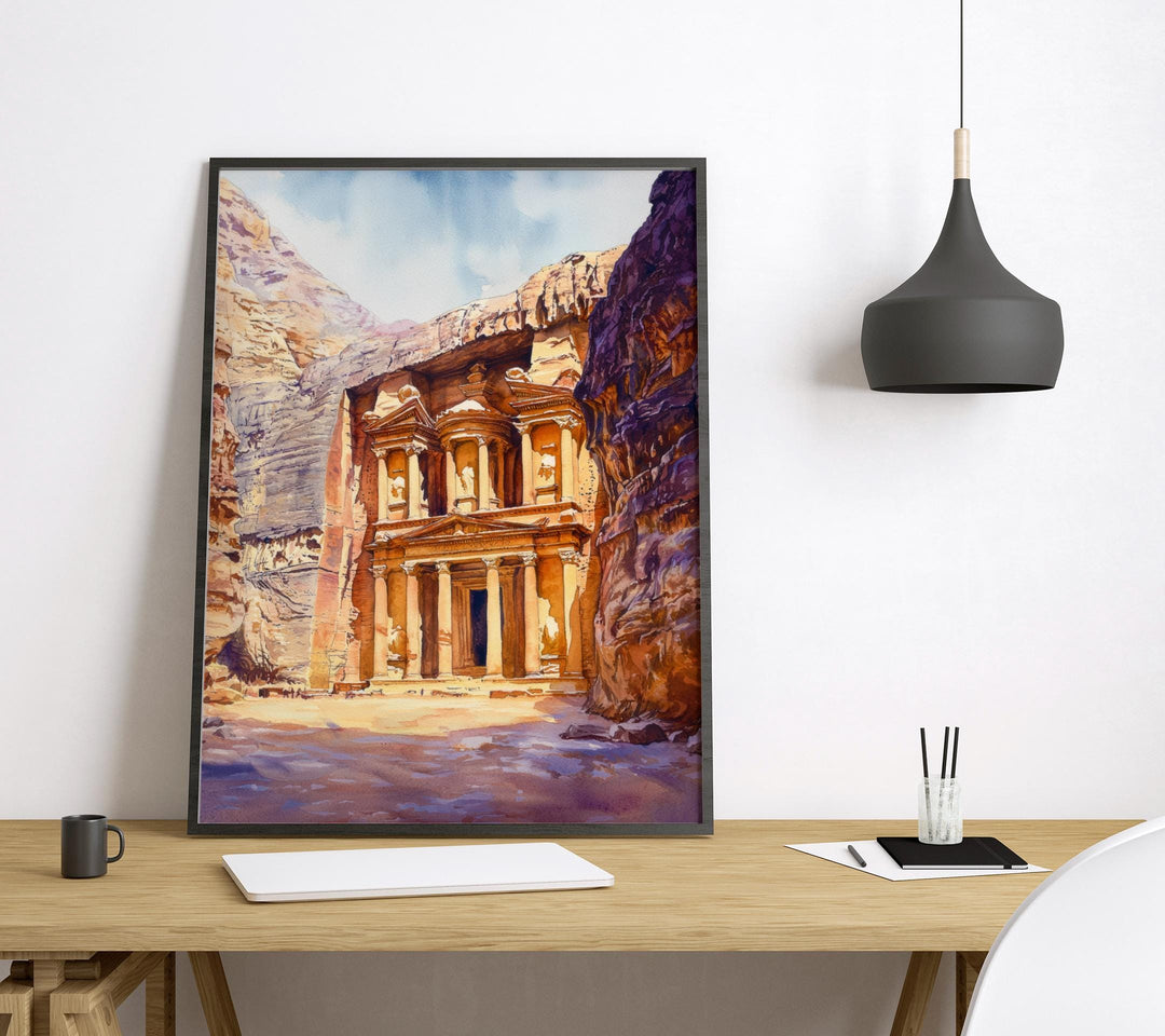 Petra Watercolor Poster Petra Travel Print Petra Jordan Art Petra Ruins Decor Petra Wall Art