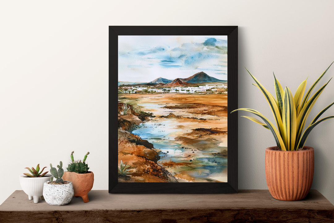 Lanzarote Watercolor Poster Lanzarote Travel Print Lanzarote Spain Wall Art Canary Islands Decor Volcanic Landscape Coastal Scene Print