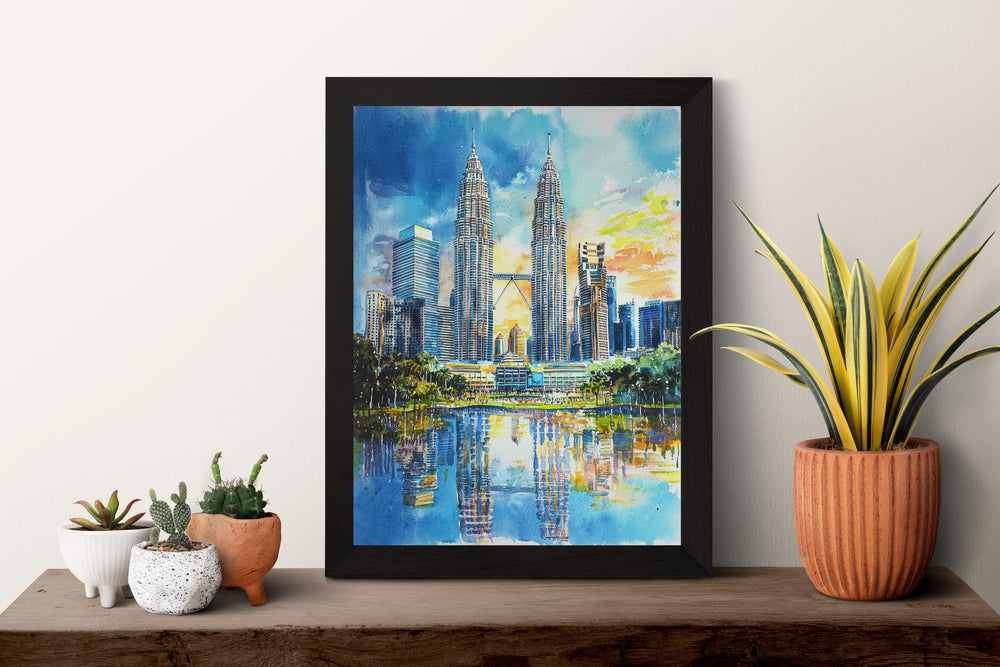 Kuala Lumpur Watercolor Poster Kuala Lumpur Travel Print Malaysia City Wall Art KL Skyline Decor Petronas Towers Urban Landscape Print