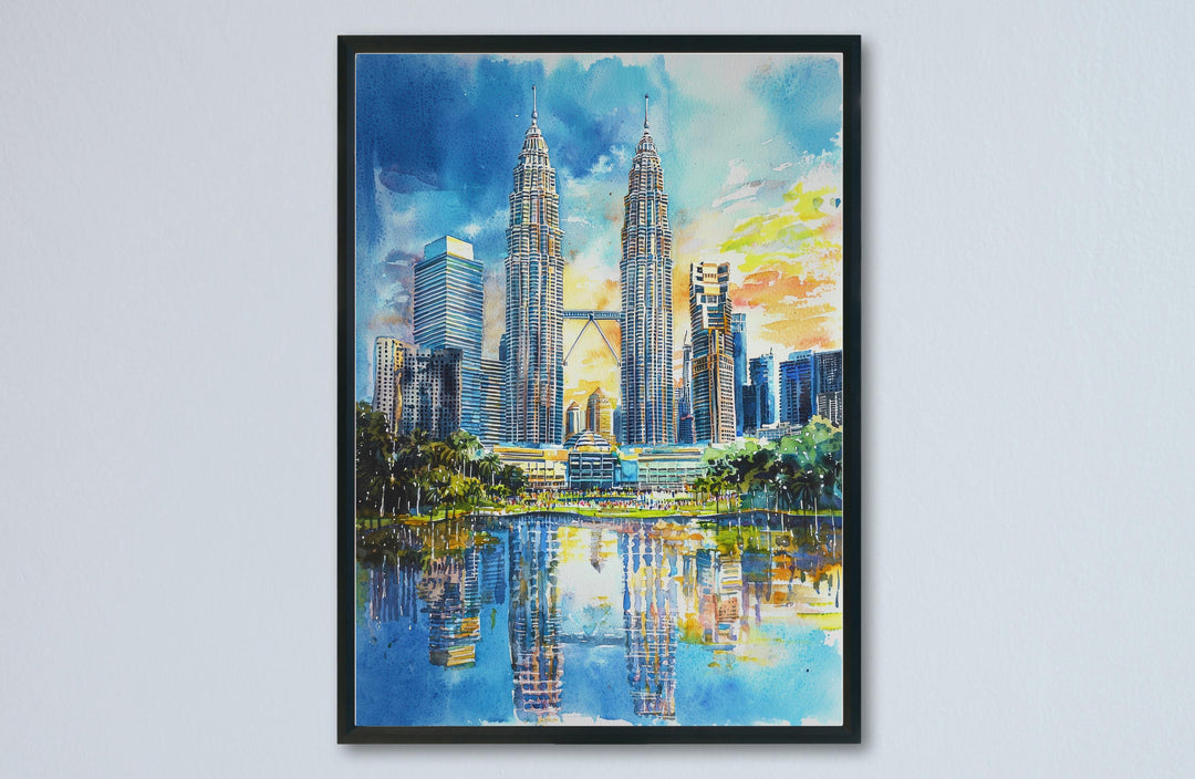 Kuala Lumpur Watercolor Poster Kuala Lumpur Travel Print Malaysia City Wall Art KL Skyline Decor Petronas Towers Urban Landscape Print