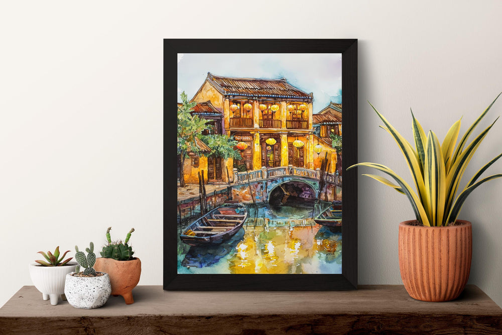 Hoi An Watercolor Poster Hoi An Travel Print Vietnam Wall Art Hoi An Lantern Decor Ancient Town River View Southeast Asia Cityscape Print