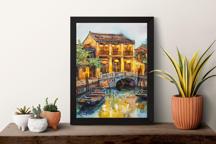 Hoi An Watercolor Poster Hoi An Travel Print Vietnam Wall Art Hoi An Lantern Decor Ancient Town River View Southeast Asia Cityscape Print
