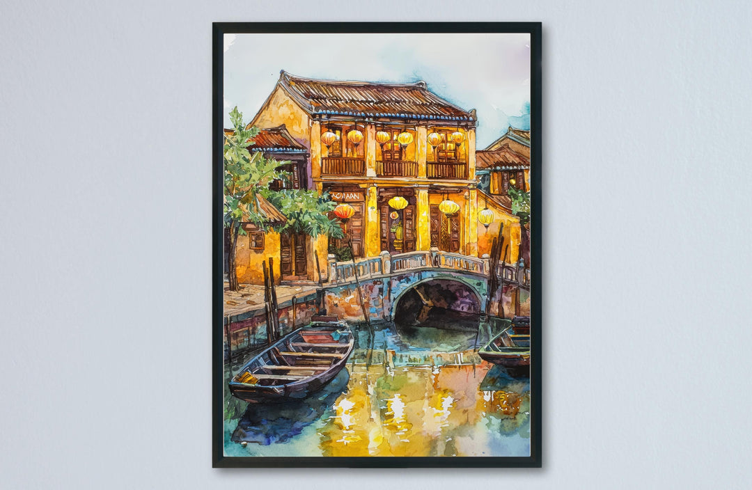 Hoi An Watercolor Poster Hoi An Travel Print Vietnam Wall Art Hoi An Lantern Decor Ancient Town River View Southeast Asia Cityscape Print