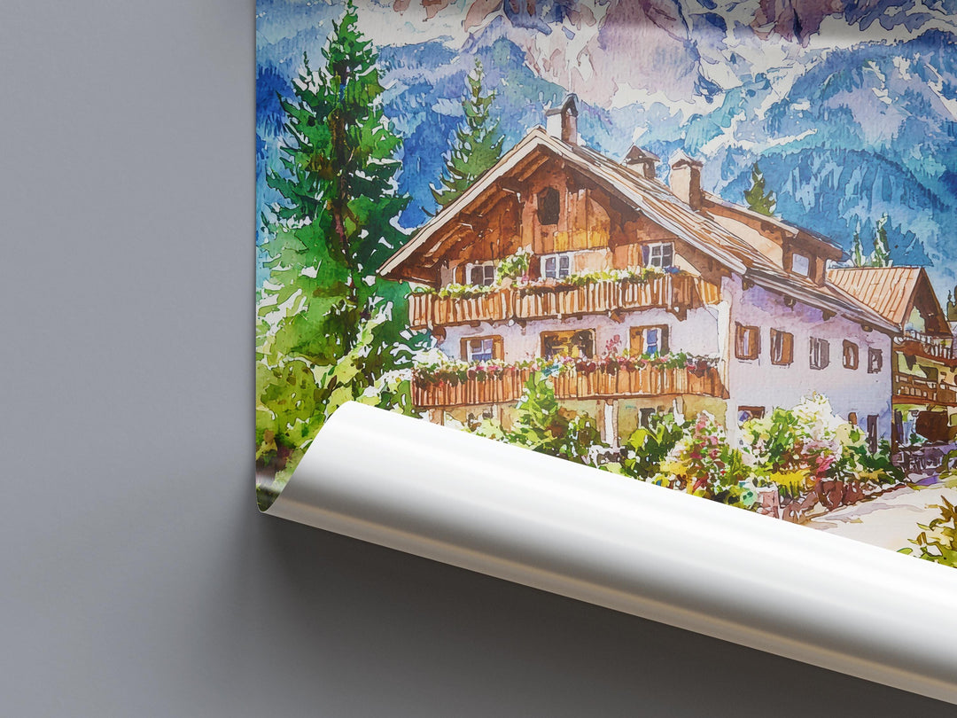 Garmisch Partenkirchen Watercolor Poster Germany Travel Print Bavarian Alps Wall Art Garmisch Decor Mountain Landscape Ski Resort Print