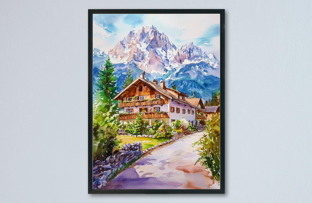 Garmisch Partenkirchen Watercolor Poster Germany Travel Print Bavarian Alps Wall Art Garmisch Decor Mountain Landscape Ski Resort Print