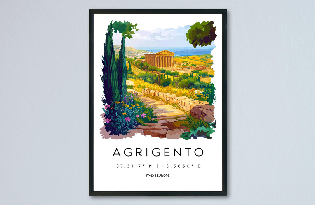 Agrigento Watercolor Poster Agrigento Italy Travel Print Wall Art Agrigento Home Decor Agrigento Gift Art Lovers Sicily Valley of Temples