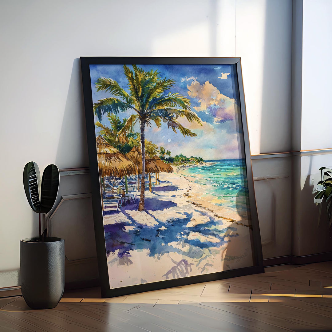 Cancun Watercolor Poster Cancun Travel Print Mexico Wall Art Cancun Beach Decor Caribbean Coast Landscape Tropical Vacation Scene Print