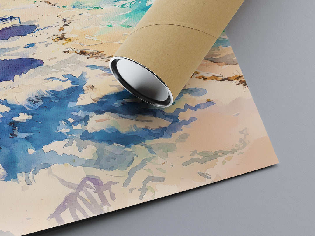 Cancun Watercolor Poster Cancun Travel Print Mexico Wall Art Cancun Beach Decor Caribbean Coast Landscape Tropical Vacation Scene Print