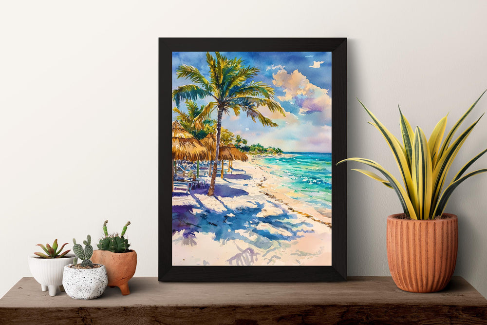 Cancun Watercolor Poster Cancun Travel Print Mexico Wall Art Cancun Beach Decor Caribbean Coast Landscape Tropical Vacation Scene Print
