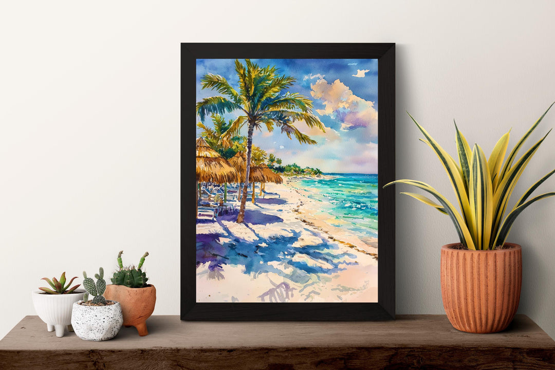 Cancun Watercolor Poster Cancun Travel Print Mexico Wall Art Cancun Beach Decor Caribbean Coast Landscape Tropical Vacation Scene Print