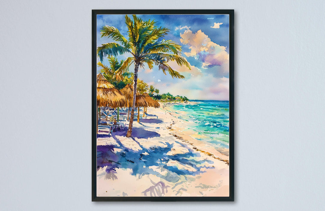Cancun Watercolor Poster Cancun Travel Print Mexico Wall Art Cancun Beach Decor Caribbean Coast Landscape Tropical Vacation Scene Print