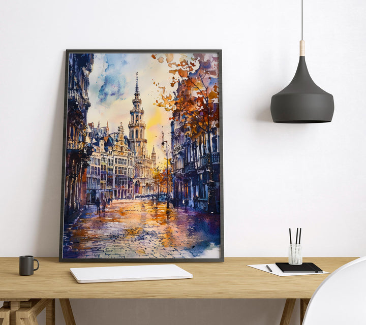 Brussels Watercolor Poster Brussels Travel Print Belgium Wall Art Brussels Cityscape Decor Grand Place Architecture Europe Scene Print