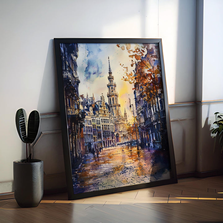 Brussels Watercolor Poster Brussels Travel Print Belgium Wall Art Brussels Cityscape Decor Grand Place Architecture Europe Scene Print