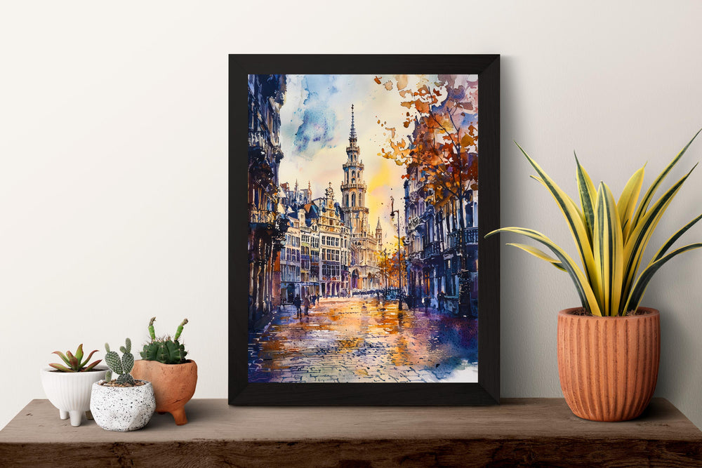 Brussels Watercolor Poster Brussels Travel Print Belgium Wall Art Brussels Cityscape Decor Grand Place Architecture Europe Scene Print