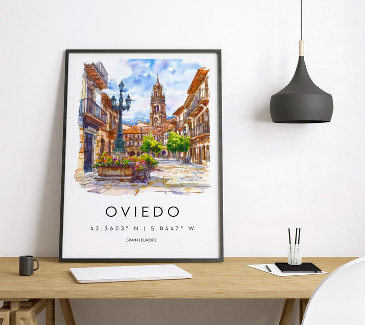 Oviedo Watercolor Poster Oviedo Spain Travel Print Wall Art Oviedo Home Decor Oviedo Gift Art Lovers Spain Art Oviedo Asturias