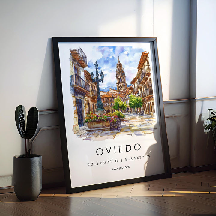 Oviedo Watercolor Poster Oviedo Spain Travel Print Wall Art Oviedo Home Decor Oviedo Gift Art Lovers Spain Art Oviedo Asturias