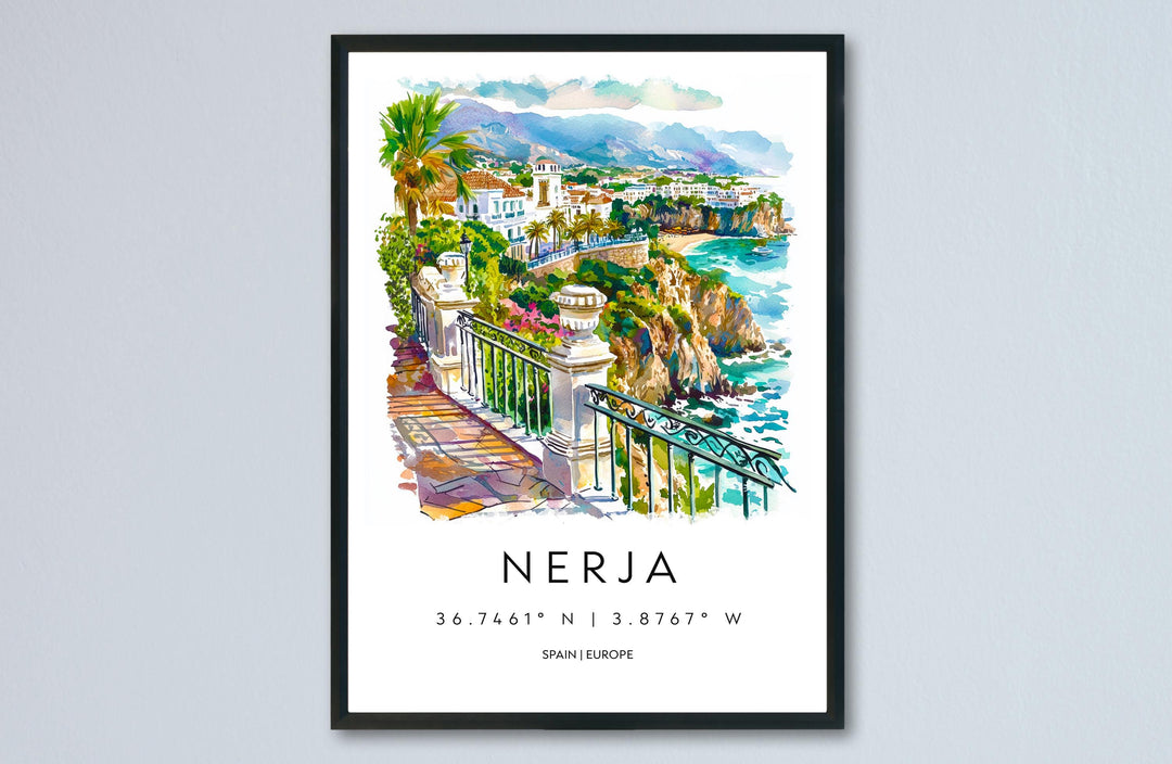 Nerja Watercolor Poster Nerja Spain Travel Print Wall Art Nerja Home Decor Nerja Gift Art Lovers Spain Art Nerja Coastal Town