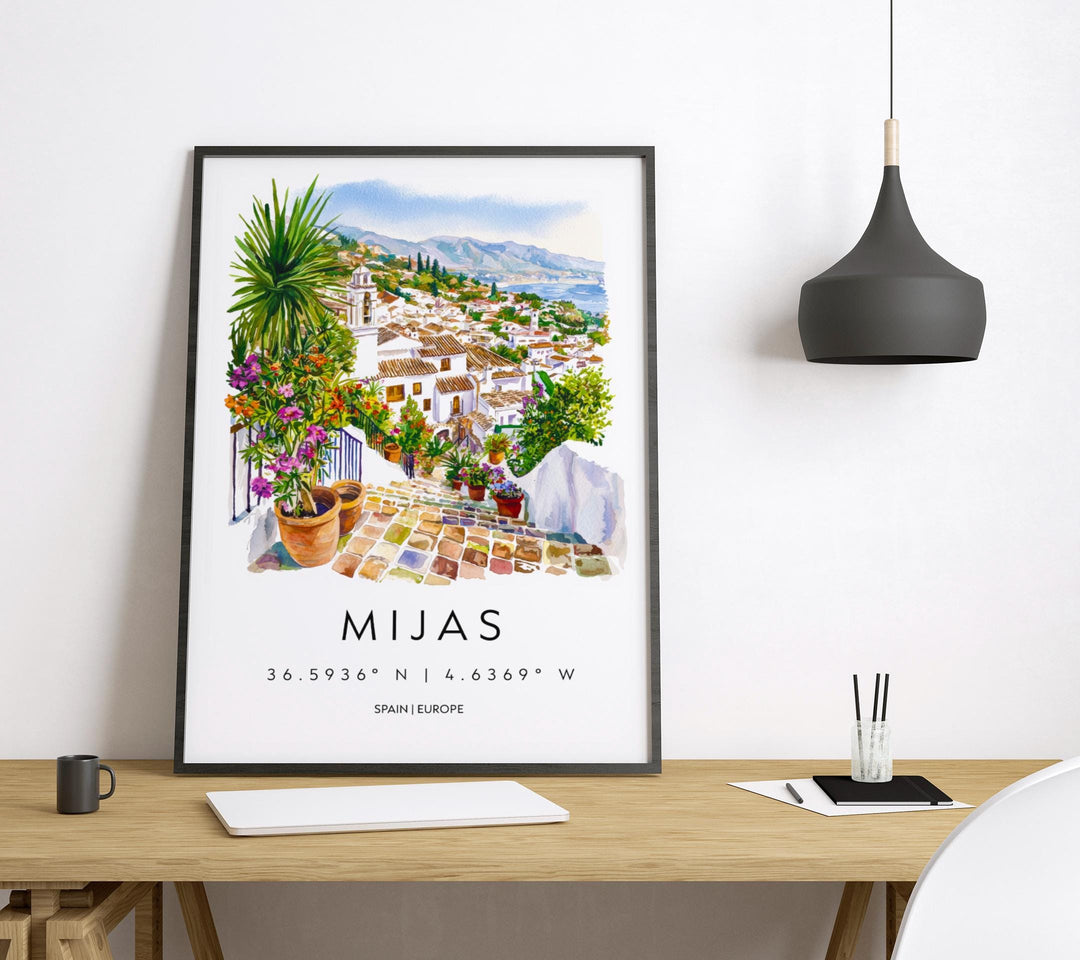 Mijas Watercolor Poster Mijas Spain Travel Print Wall Art Mijas Home Decor Mijas Gift Art Lovers Spain Art Mijas White Village