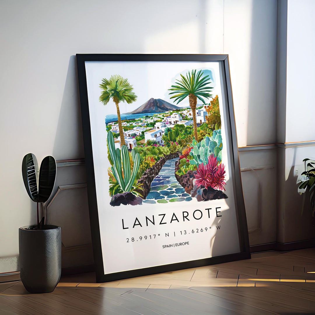 Lanzarote Watercolor Poster Lanzarote Spain Travel Print Wall Art Lanzarote Home Decor Lanzarote Gift Art Lovers Spain Art Island View