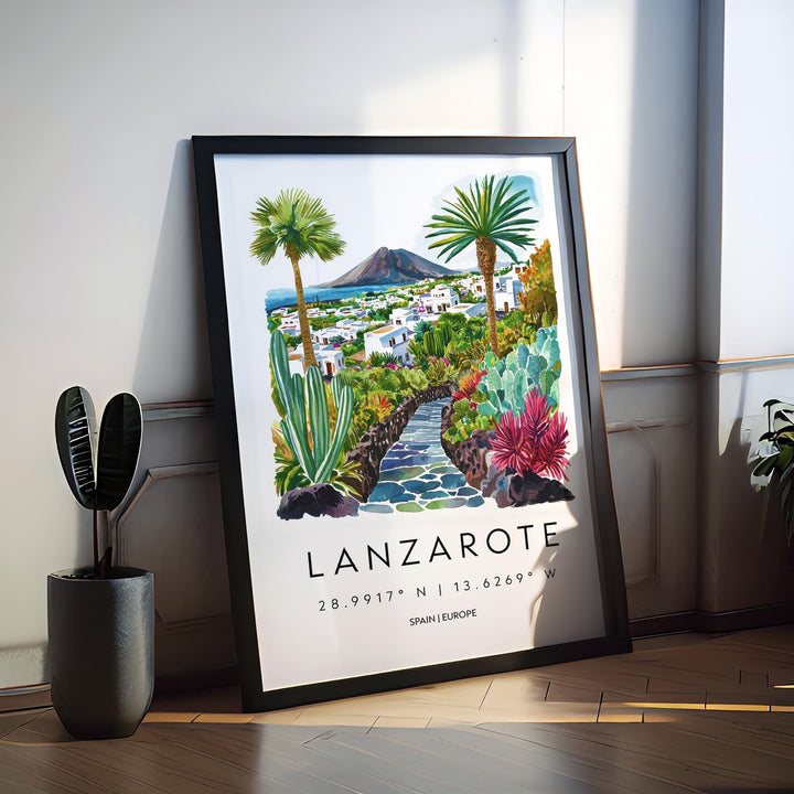Lanzarote Watercolor Poster Lanzarote Spain Travel Print Wall Art Lanzarote Home Decor Lanzarote Gift Art Lovers Spain Art Island View