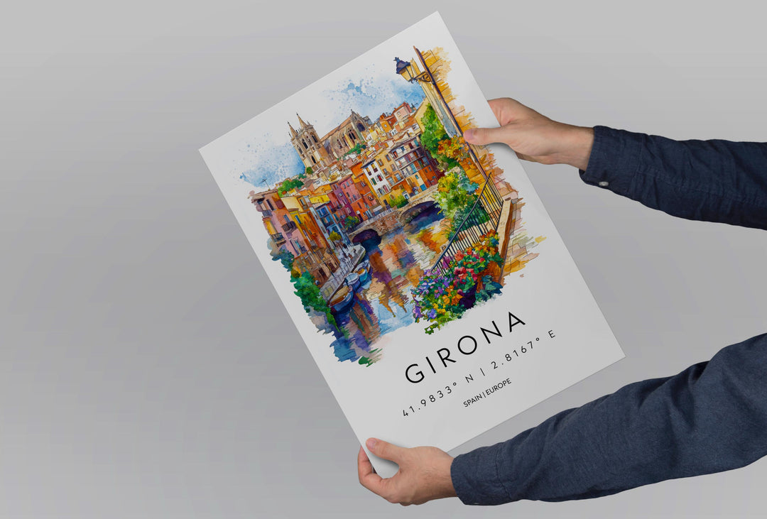 Girona Watercolor Poster Girona Spain Travel Print Wall Art Girona Home Decor Girona Gift Art Lovers Spain Art Girona Old Town