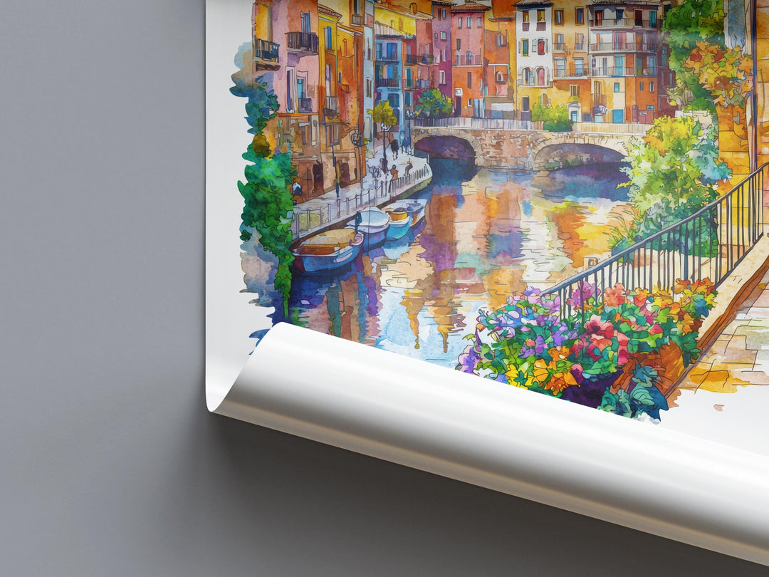 Girona Watercolor Poster Girona Spain Travel Print Wall Art Girona Home Decor Girona Gift Art Lovers Spain Art Girona Old Town