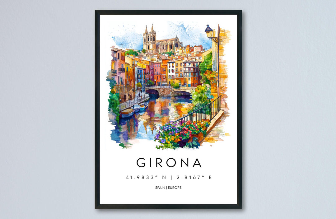 Girona Watercolor Poster Girona Spain Travel Print Wall Art Girona Home Decor Girona Gift Art Lovers Spain Art Girona Old Town
