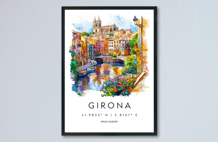 Girona Watercolor Poster Girona Spain Travel Print Wall Art Girona Home Decor Girona Gift Art Lovers Spain Art Girona Old Town