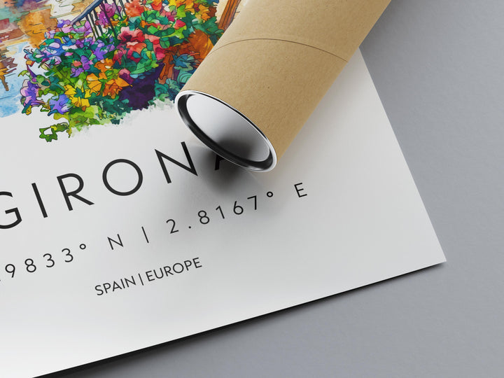 Girona Watercolor Poster Girona Spain Travel Print Wall Art Girona Home Decor Girona Gift Art Lovers Spain Art Girona Old Town